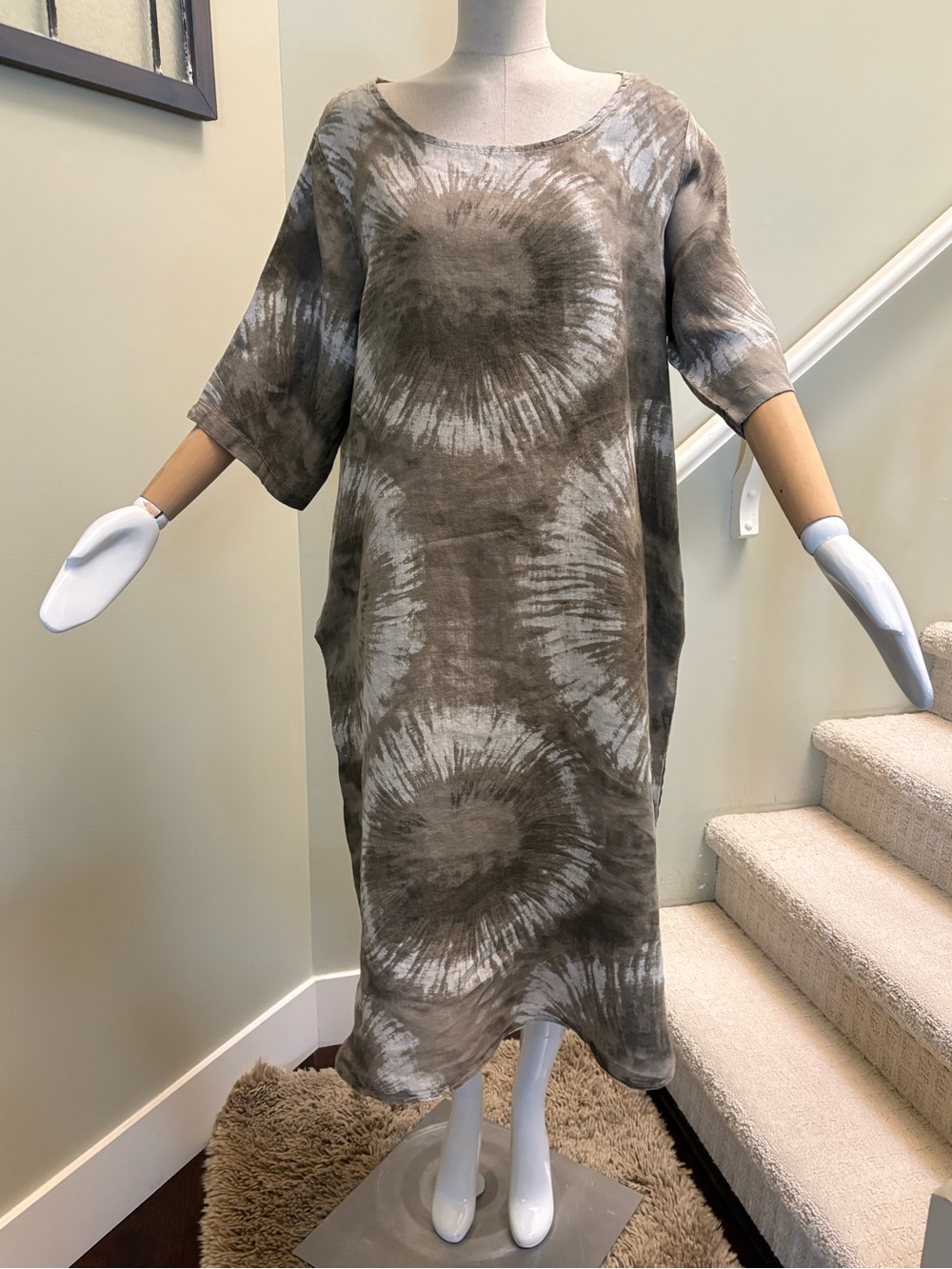 Tie-Dye Midi Dress in Taupe and Gray - Women